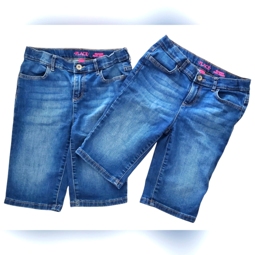 CHILDRENS PLACE Skimmer GIRLS Denim BERMUDA SHORTS Size‎ 12 DARK WASH 2 Pairs